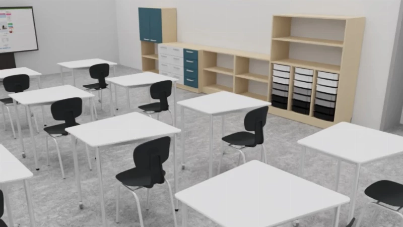 Moderná trieda s mobilnými stolmi Lektor